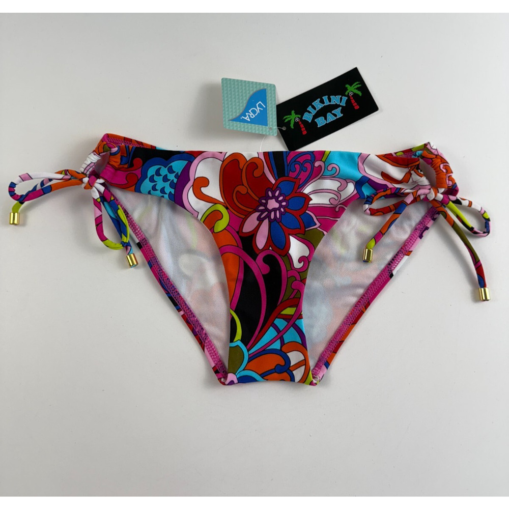 Bikini Bay Loop Tie Side & Gold Accent Bikini Bottom Multicolor Size 12 NWT